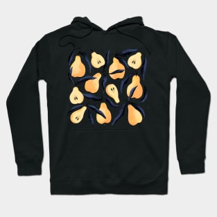 Pretty yellow pear pattern with leaves on black background Hoodie